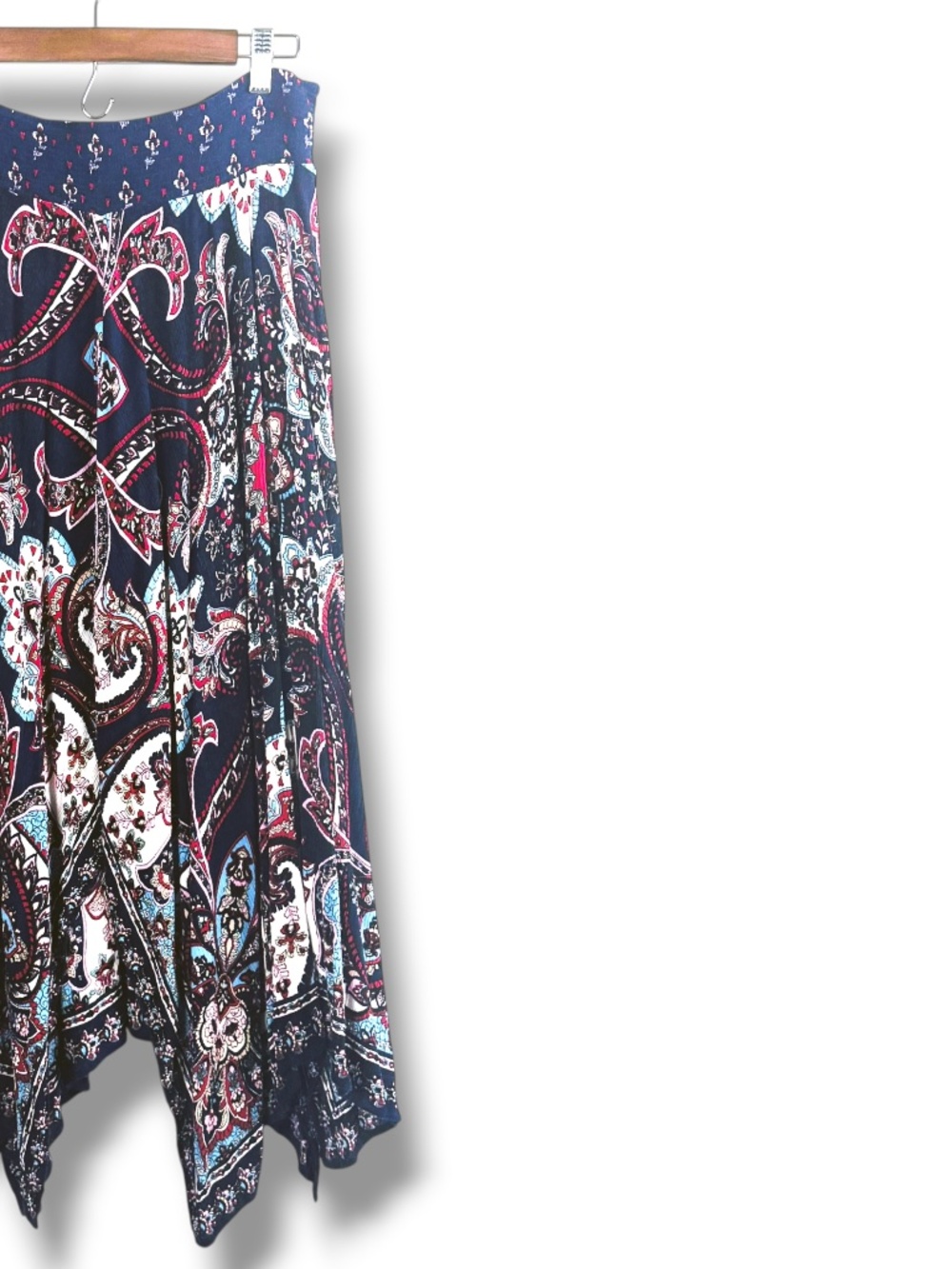boho festival paisley handkerchief hem blue maxi skirt flowy gypsy size large - Picture 3 of 8
